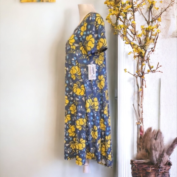 LulaRoe Carly Blue and Yellow Floral Swing Dress Size XXS - Picture 2 of 12